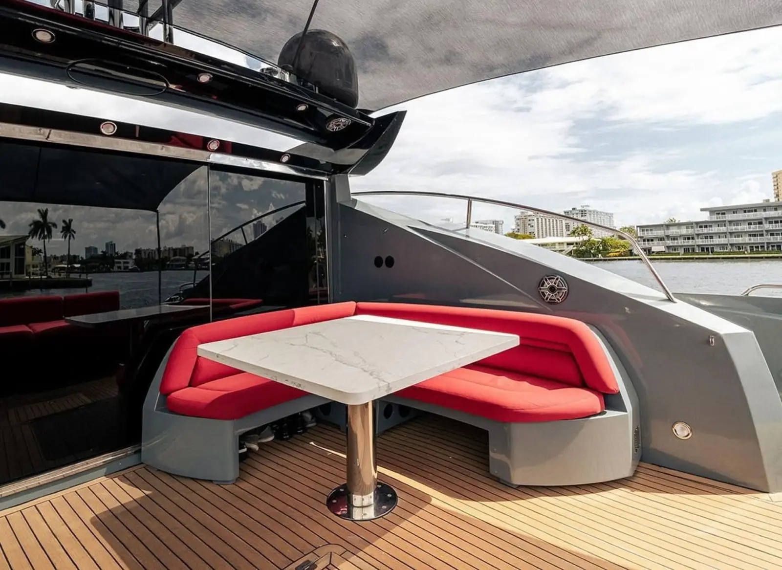 Sunseeker 85 aft deck dining table