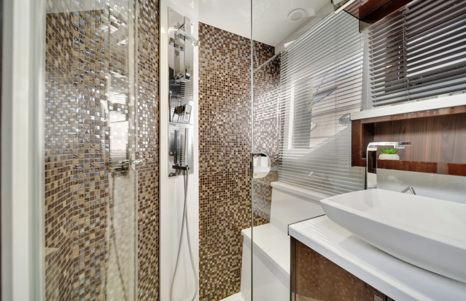 Galeon 53 bathroom with mosaic shower