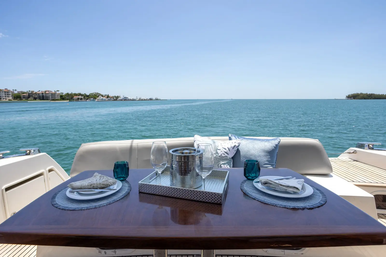 Prestige 65 "No Plans" table set for lunch on deck