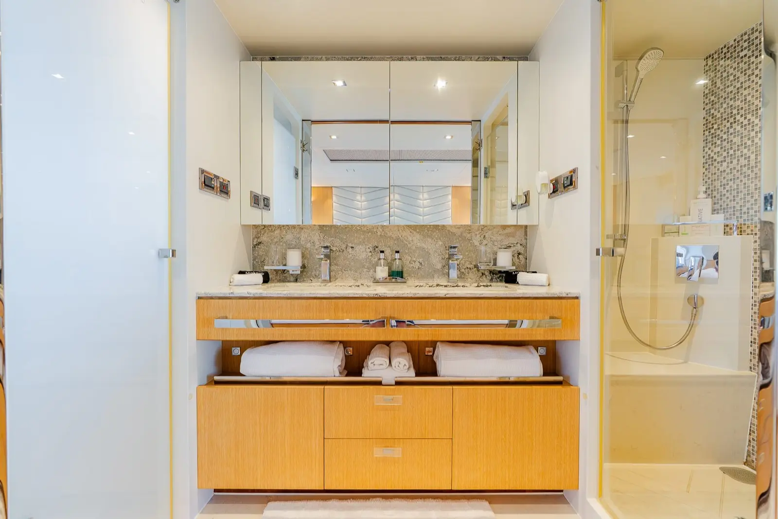 Horizon FD90 Skylounge bathroom with walk-in shower