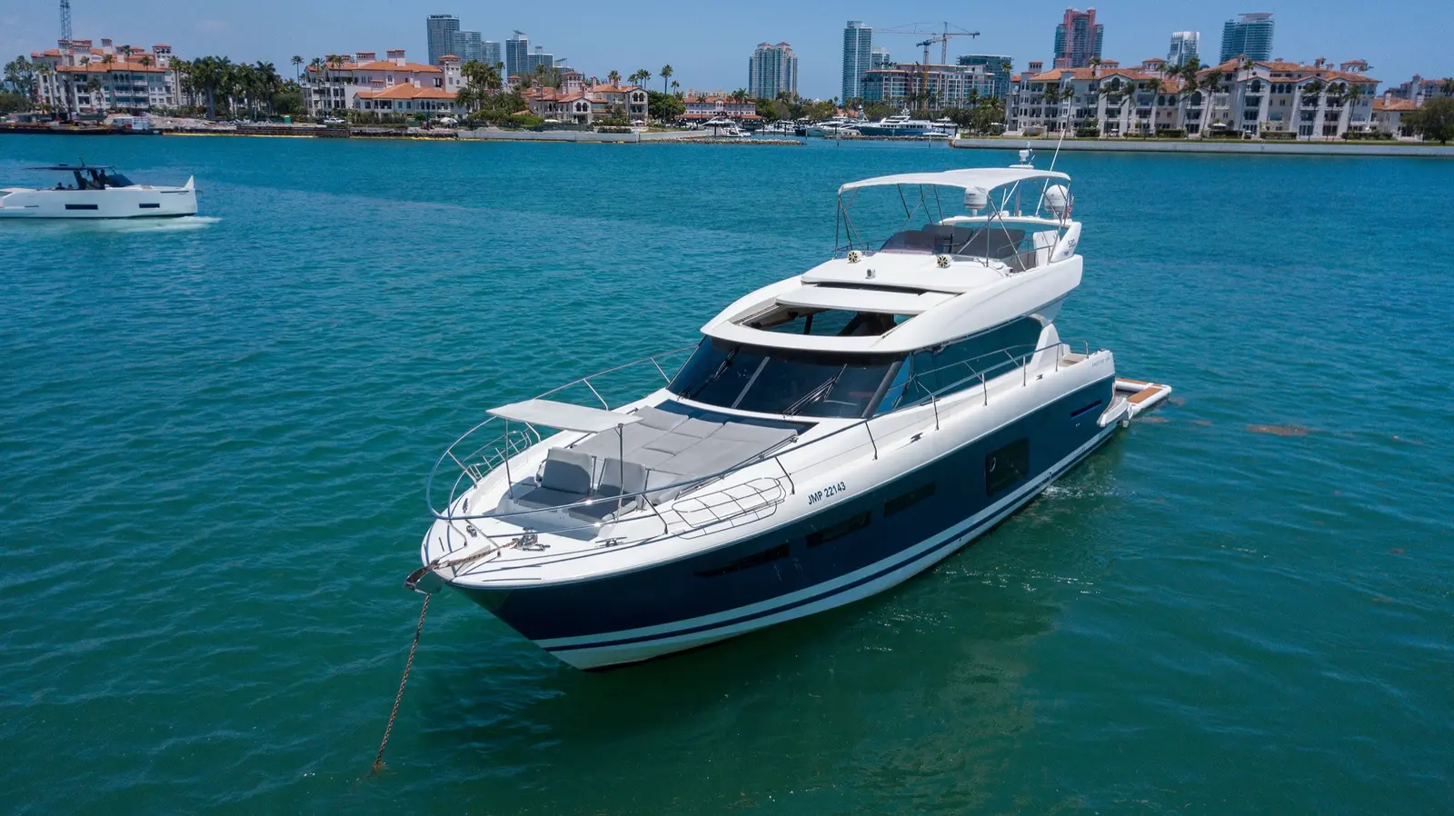 Prestige 65 "No Plans" at anchor off Miami Beach