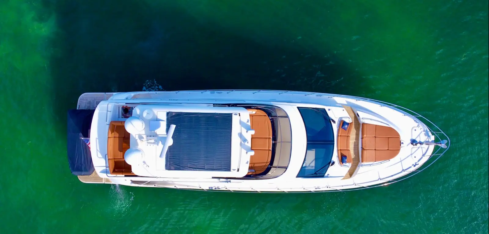 Sea Ray 64 aerial view of the foredeck and flybridge