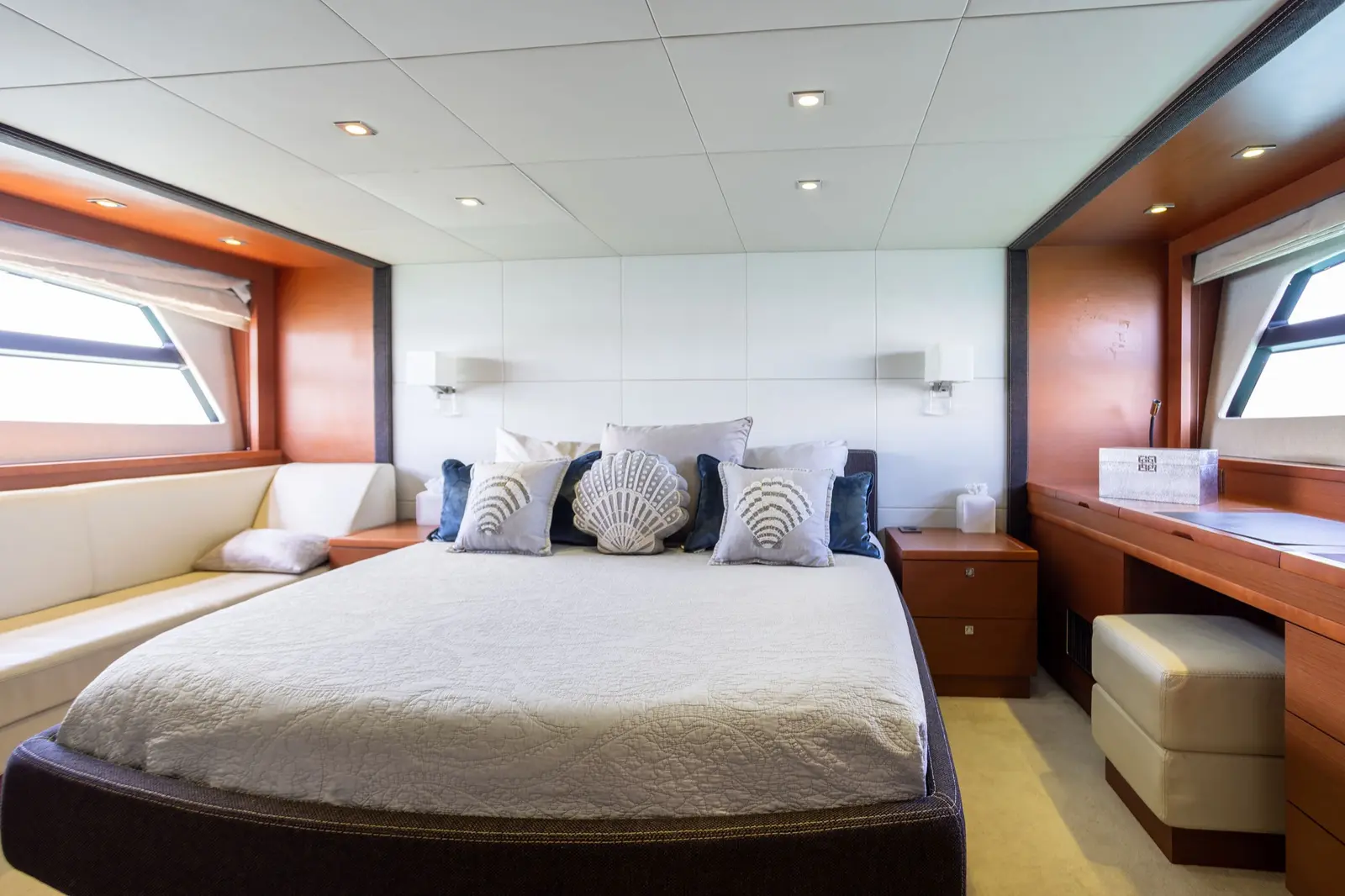 Prestige 65 "No Plans" master cabin with vanity