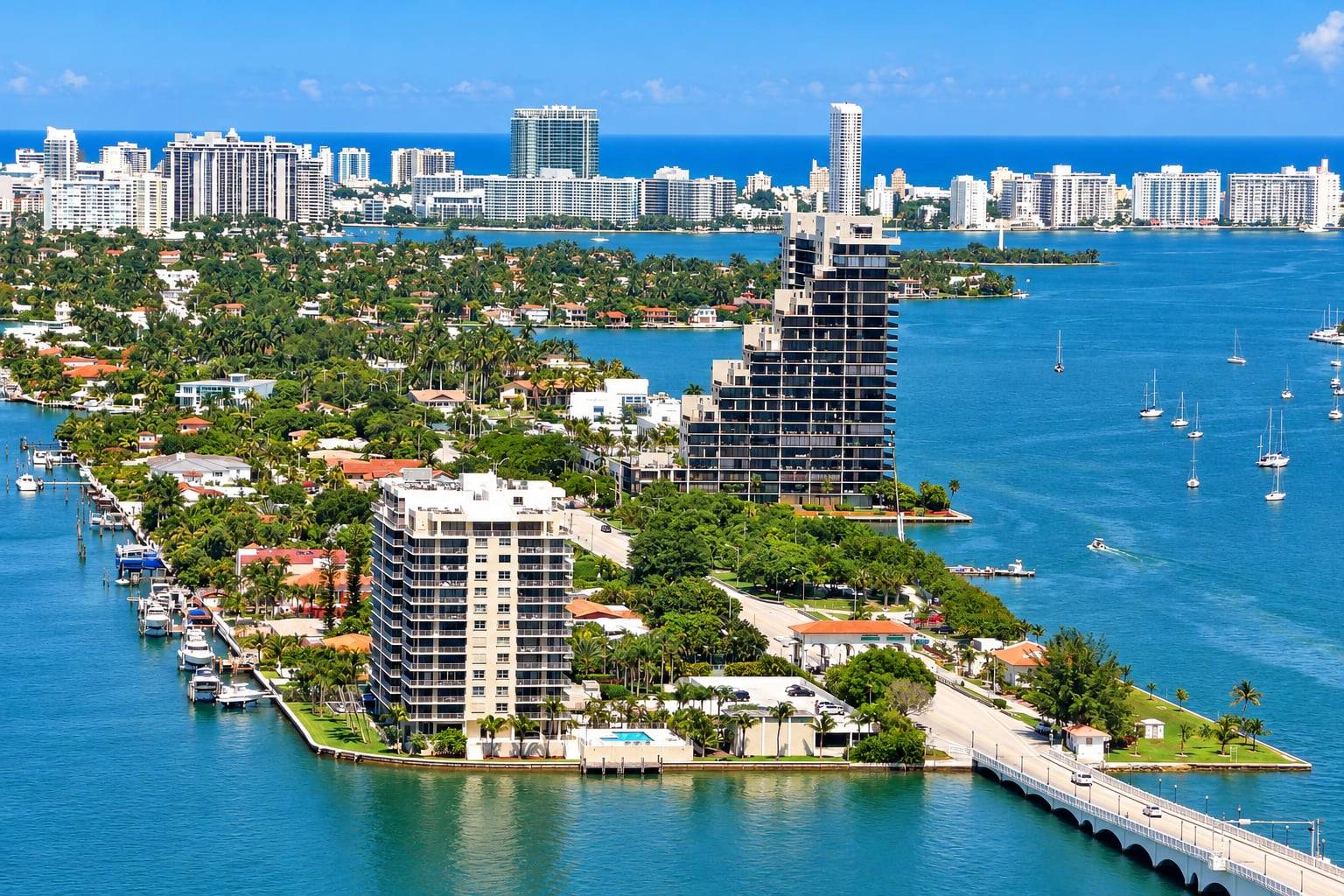 Venetian Islands and Miami Beach seen from Biscayne Bay