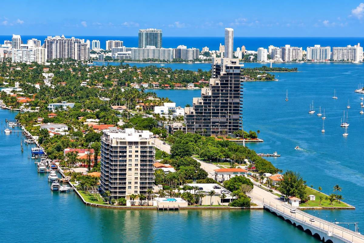 Venetian Islands and Miami Beach seen from Biscayne Bay